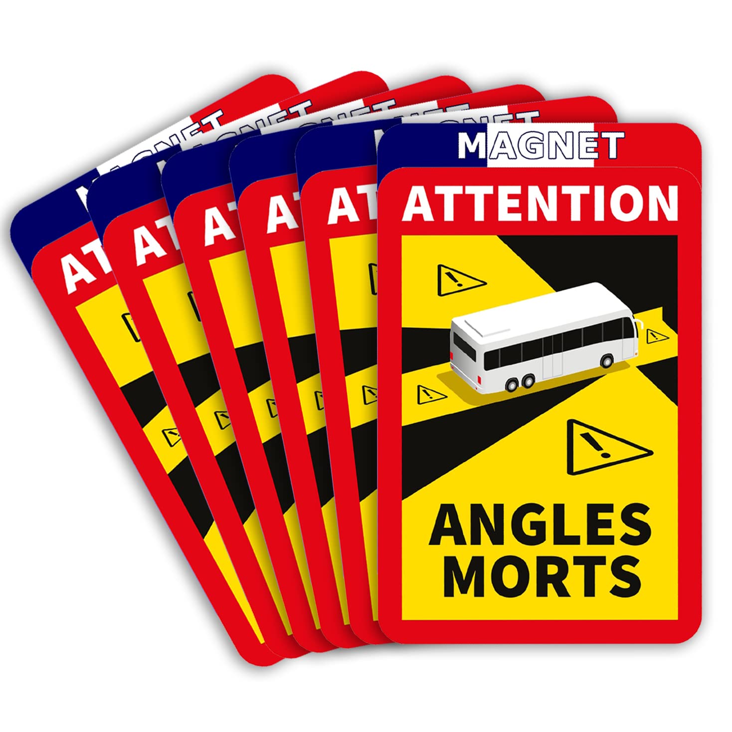 lepni.me Pack of 6 Magnetic Blind Spot Warning Sign Attention Angles Morts Stickers for Bus in France Strong Magnet Decal with UV Protection