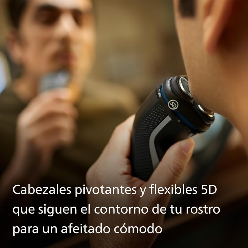 Serie 3000 Afeitadora Eléctrica Hombre, Máquina de Afeitar Barba con Cortapatillas, 27 cuchillas, Cuida la piel, 60min de uso, En Seco y Húmedo, Recargable, Funda, S3241/12, Gris