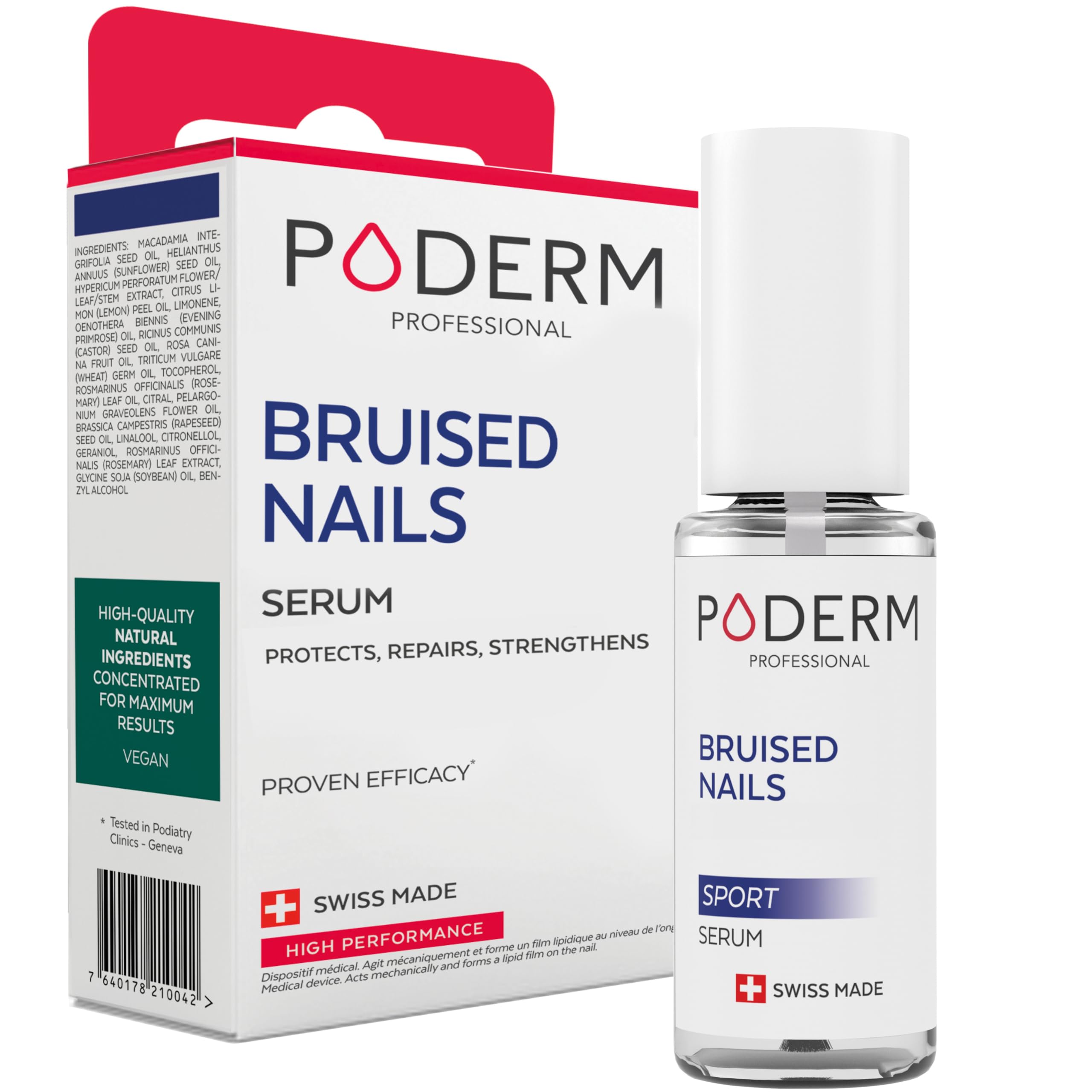 PODERM - BLACK AND INJURED NAILS 2-in-1 TREATMENT - VEGAN - Suitable for active people (football, hiking ...) - Professional foot/hand treatment - Quick & easy - Swiss Made