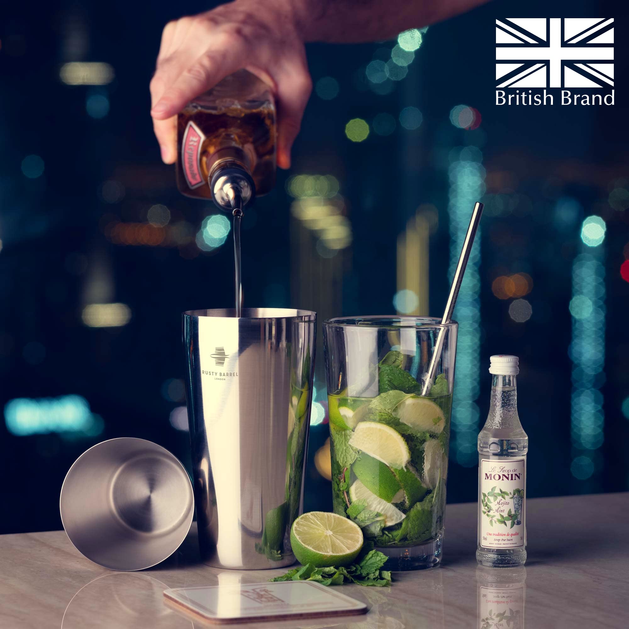 Rusty Barrel Cocktail Making Kit - Premium Stainless Steel Shaker Set With Bar Tools In Gift Box-473543