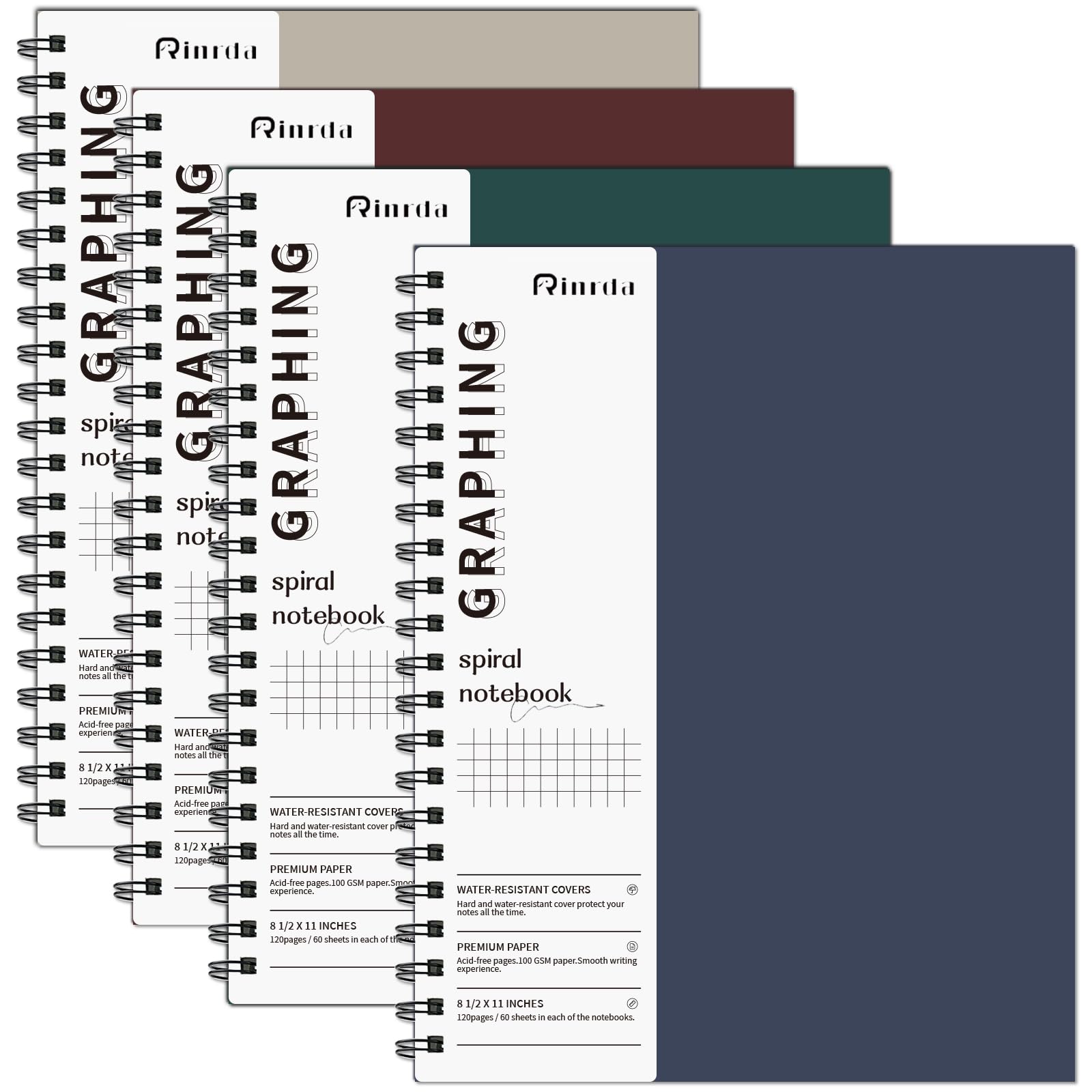 Rinrda Graph Paper Notebook Spiral Notebook 8.5