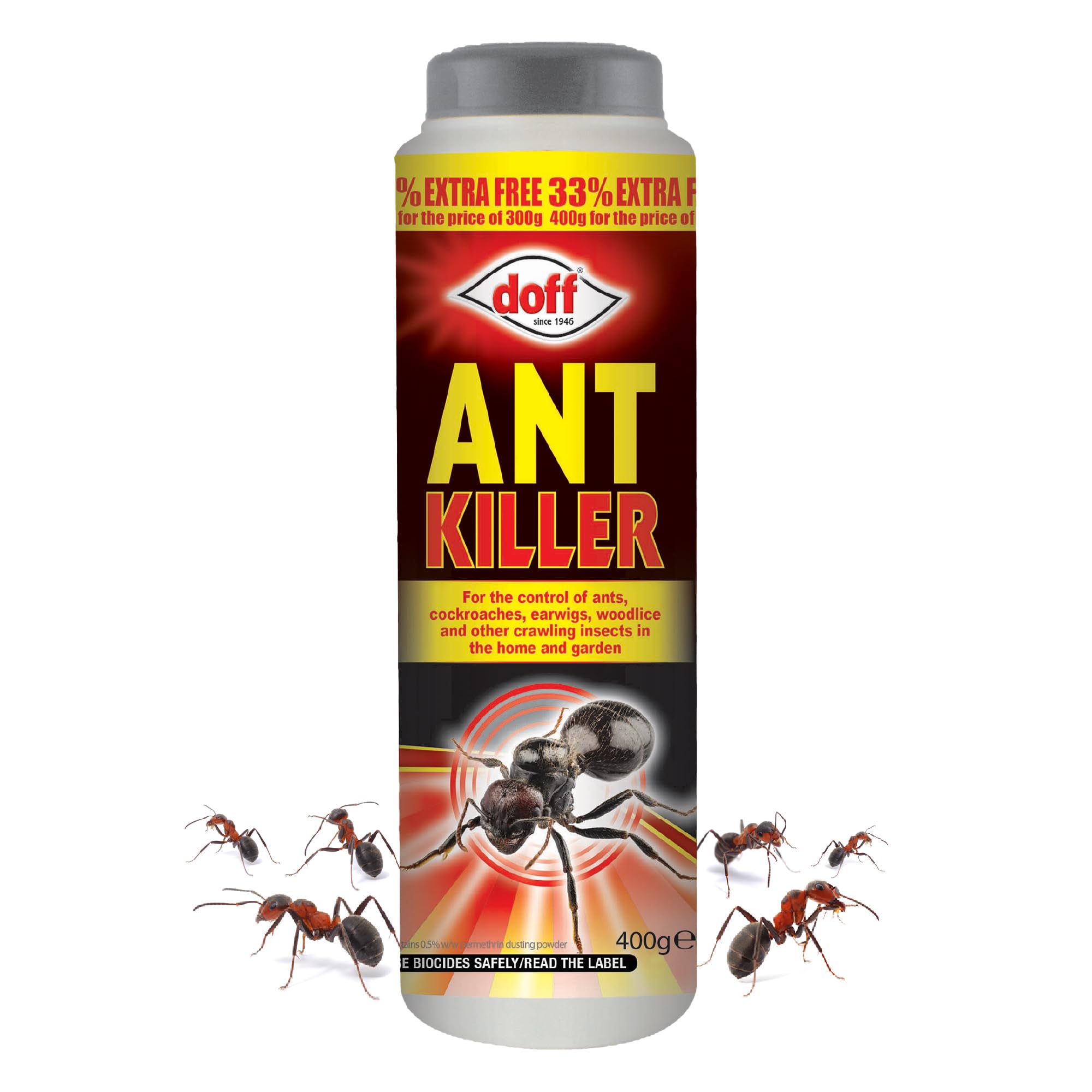 Doff Ant Killer - 300g + 33% Extra Free – Permethrin Ant Killer Powder – Targets Crawling Insects - Ants, Cockroaches, Earwigs, Woodlice – Indoors & Outdoors