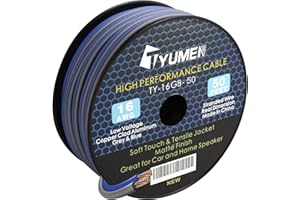 TYUMEN 50FT 16/2 Gauge Grey/Blue Wire Power Ground Cable, 16 AWG Stranded Flexible Wire for Electrical Wire, Primary Automotive Wire, Battery Cable, Car Audio Speaker, 12 Volt Low Voltage Wiring