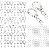 50 Sets Lobster Claw Clasps Keychain Clip D-snap Hook Clips with Swivel Snap and Open Jump Rings for Silver DIY Making Trinket Crafts Diameter 0.7inch (18mm)