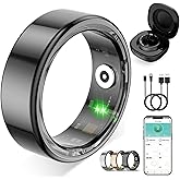 Smart Ring for Women Men,Fitness Tracker Ring with Heart Rate, Sleep Monitoring, Blood Oxygen, Step Counting for iOS and Android, No Subscription Fee, Waterproof, Valentines Day Gifts(Black, 10)