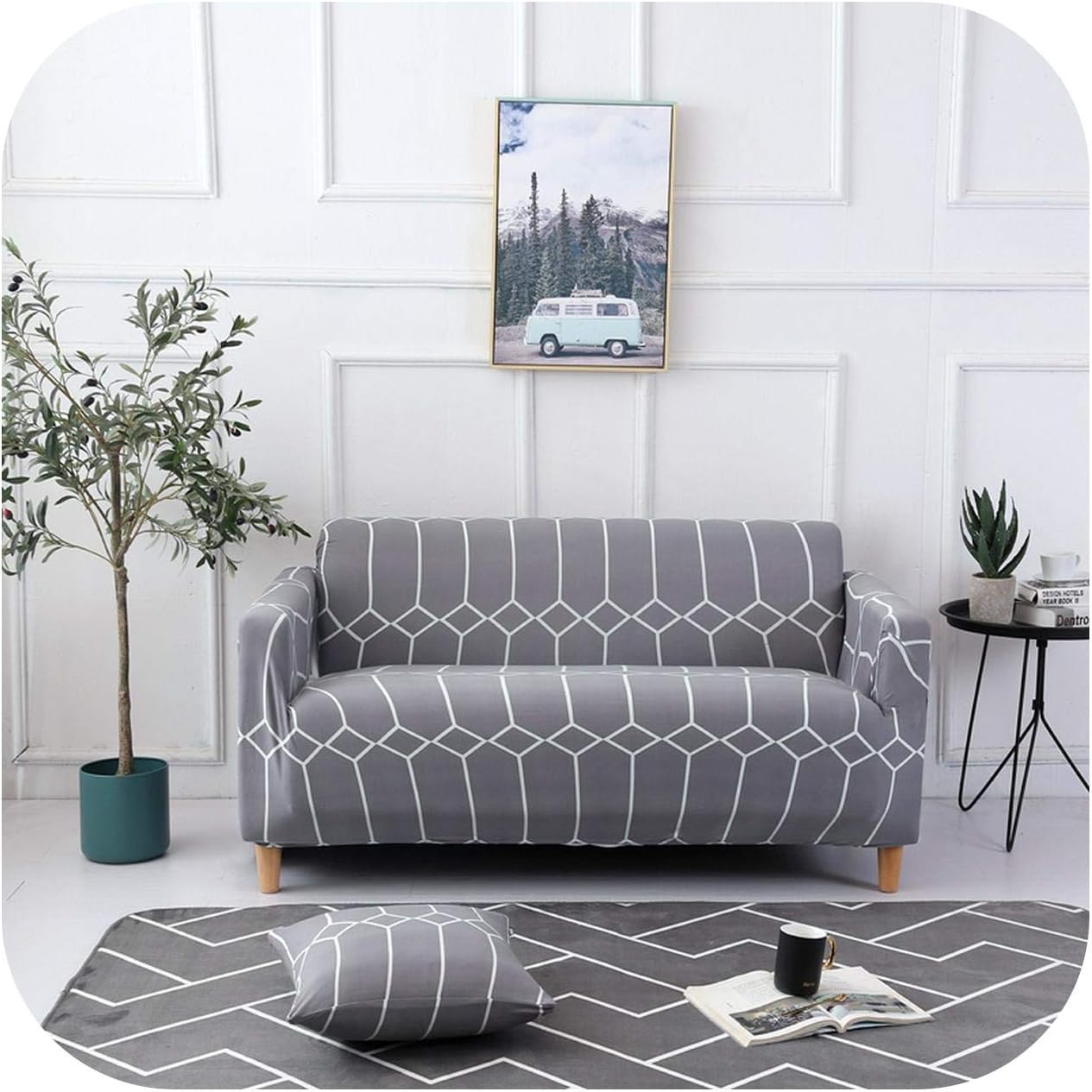Blog4Seater Sofa Cover Sofa Cover in Norse Style, Elastic Cotton for