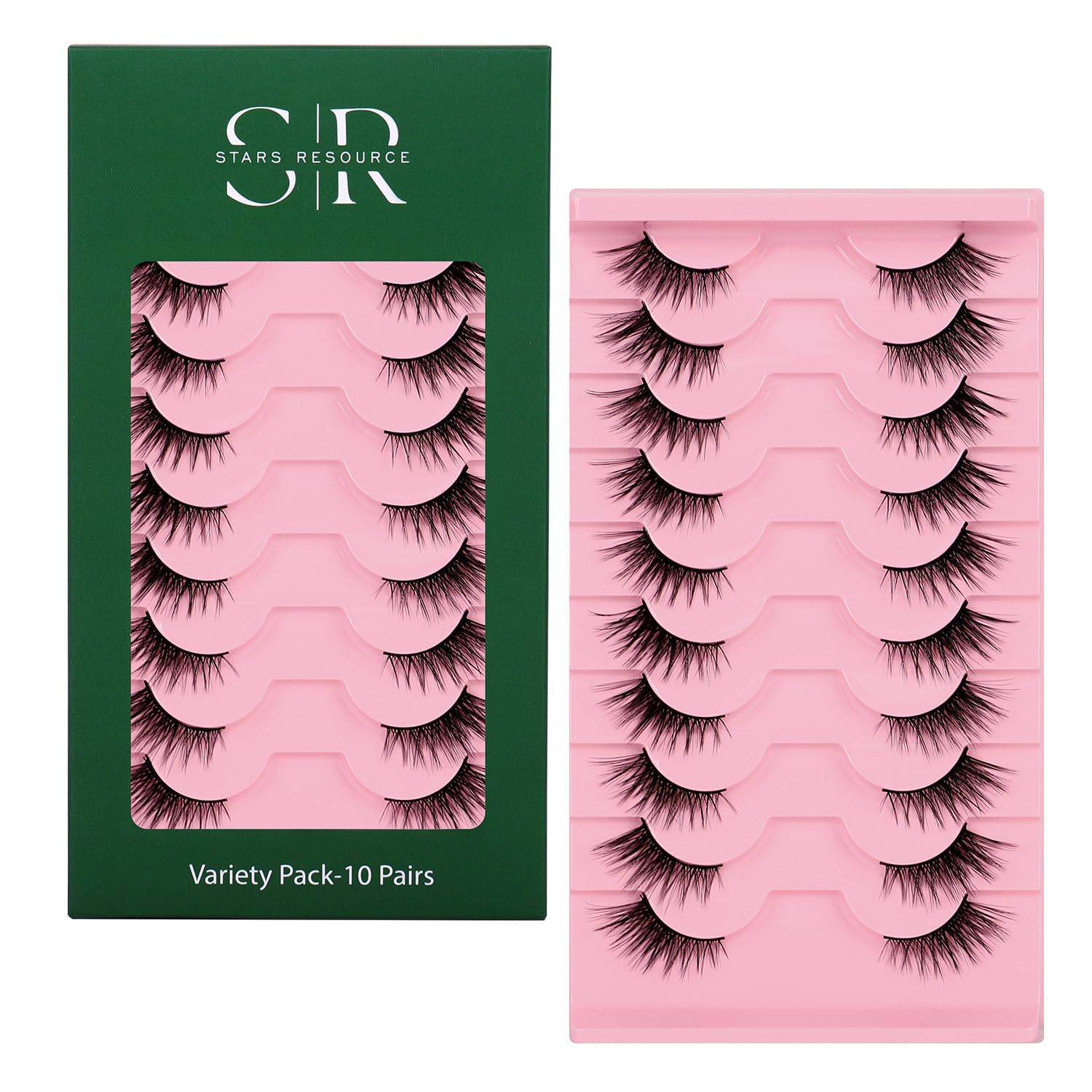 10 Pairs Half Lashes Cat Eye Lashes Natural Look - Wispy, Reusable Strip Eyelashes