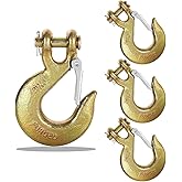 3/8" Heavy Duty Slip Hook, 4 PackGrade 70 Forged Steel Clevis Chain Hook with Safety Latch for Trailer Truck Transport Chain, 18,000 Lbs Working Load Limit, Trailer Safety Hooks, Tow Hook