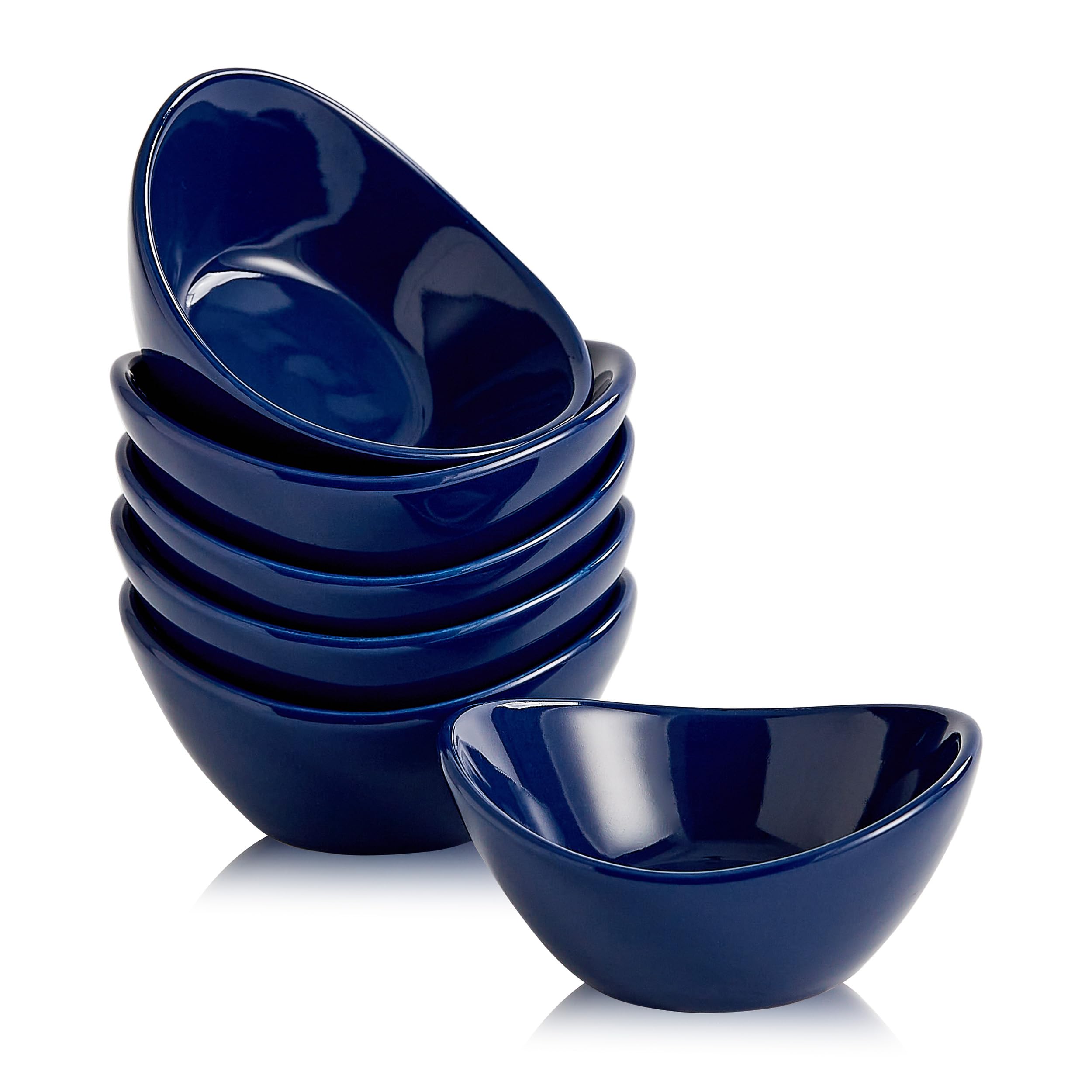 Swuut Ceramic Dipping Bowls Set of 6,1.5 Oz White Dip Pinch Bowl,Soy Sauce Dishes,Mini Bowls for Charcuterie Board Sushi,Tomato Sauce,BBQ and Party Supplies(Navy)