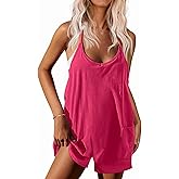 Ekouaer Rompers for Women Summer Casual Sleeveless Spaghetti Strap Shorts Overalls Jumpsuits Beach Outfits with Pockets