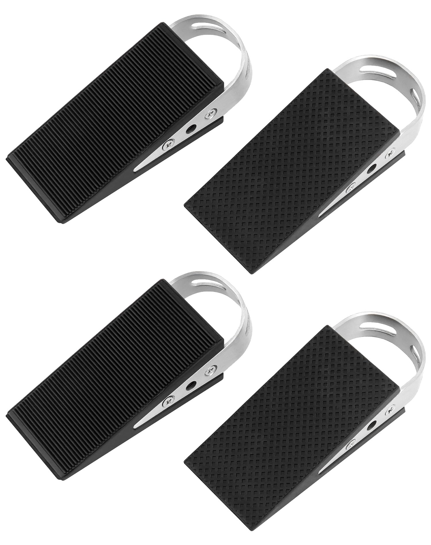 QWORK® 4 Pack Rubber Door Wedge, Heavy Duty Door Stopper Wedge, Non-Slip Base, Black, Suitable for Heavy Doors, Glass Door, and More