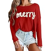 UYIQL Christmas Sweaters for Women Merry Sweater Long Sleeve Xmas Holiday Knitted Graphic Pullover Top