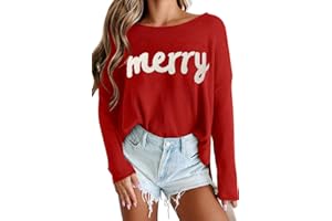 UYIQL Christmas Sweaters for Women Merry Sweater Long Sleeve Xmas Knitted Top Funny Holiday Graphic Pullover Tops