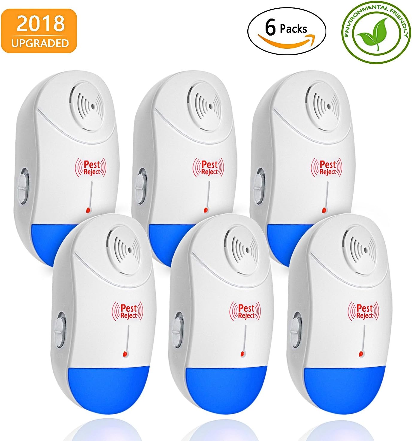 HGIYI [2018 UPGRADED] Ultrasonic Pest Control Repeller - Electronic Mice Repellent Plug In Insect - Mice, Mouse, Bed Bugs, Spiders, Mosquitoes, Roaches, Ants,Human & Pet Friendly(6 Packs) (Blue)