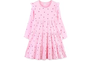 Bumeex Girl's Dresses Cotton Ruffle Sleeve Tiered Swing A-Line Cute Midi Casual Sundress