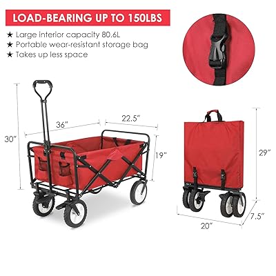 Buy Fixkit Collapsible Folding Outdoor Utility Wagon Heavy Duty Garden Cart With Wheel Brakes And 2 Cup Holders Blue Red Online In Indonesia B089dzmmcd