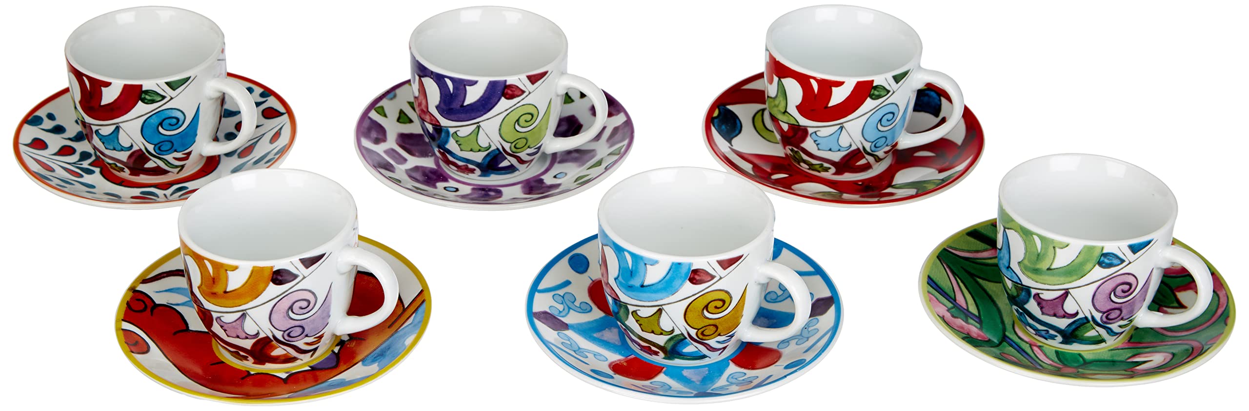 Excelsa Lisbon Set of Coffee Cups with Saucer, Multi-Colour