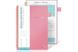 REGOLDEN-BOOK Wellness Planner & Food Journal, Daily Diet & Health Journal with Weight Loss, Wellness Journal Notebook for Tracking Fitness, Sleep, Nutrition, Meal, Habits, Pen Loop, Pocket,180 Days (7x10")