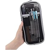 EASTHILL Grid Mesh Pen Pencil Case with Zipper Clear Makeup Color Pouch Cosmetics Bag Multi-Purpose Travel School Teen Girls Transparent Stationary Bag Office Organizer Box for Adluts(Black) Boys