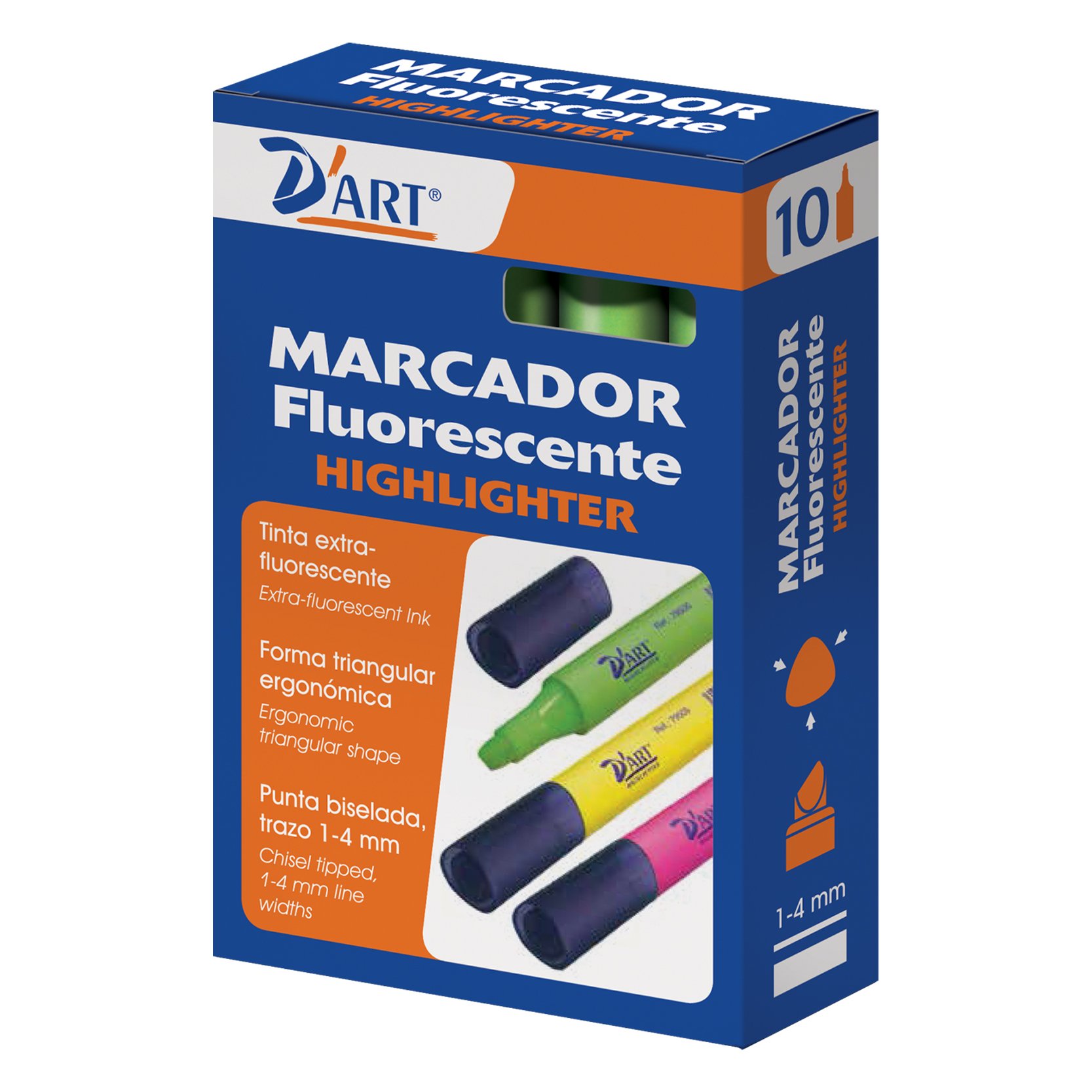 D'Art 79506 Pack of 10 Triangular Fluorescent Markers Green