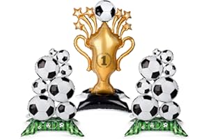 Football Birthday Decorations – 3 Pack Large Foil Balloons with Football & Trophy Design,Party Supplies for Soccer Fans,Sport