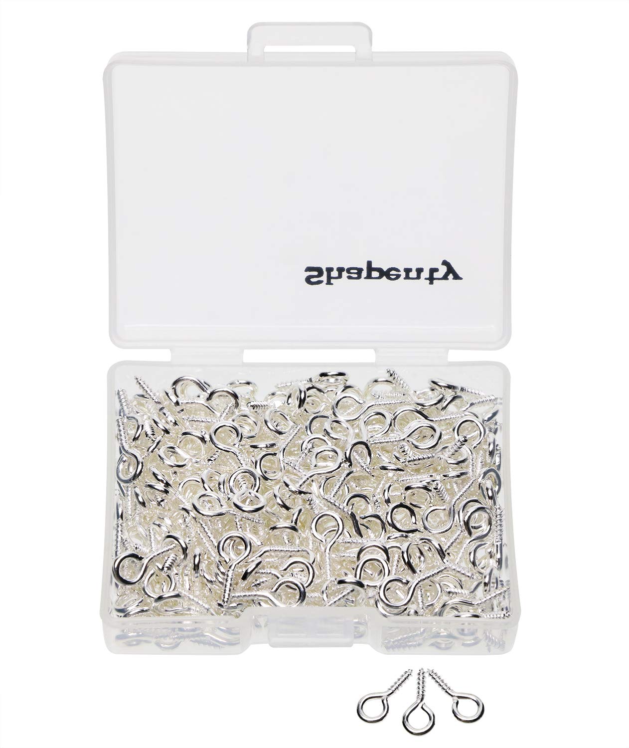 Shapenty 300PCS Mini Metal Hoop Peg Screw Eye Pin Hook for Arts & Crafts Projects, Cork Top Bottles, DIY Jewelry Making Findings, Charm Bead, 104.5mm (Bright Silver)