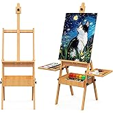 Large Beech Wood H-Frame Easel, Professional Painting Easel with 2 Palette | Multi-Function Studio Easel, Professional Foldable Artist Easel Stand for Painting, Holds Canvas Art up to 36"