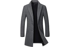 chouyatou Men's Mid-Length Single Breasted Wool Blend Top Coat