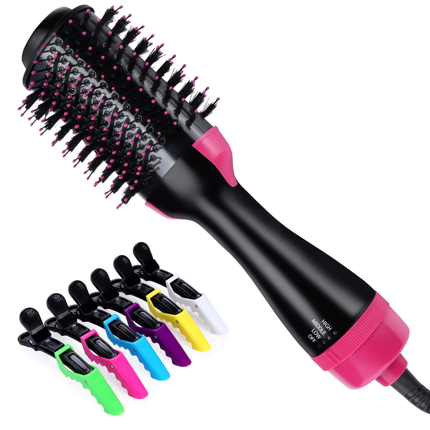 [Upgrated] Hot Air Brush, ONME One Step Hair Dryer & Volumizer Multi-functional 3-in-1 Salon Negative Ion Hair Straightener&Curly Hair Comb include 6pcs Plastic Alligator Hair Clips.