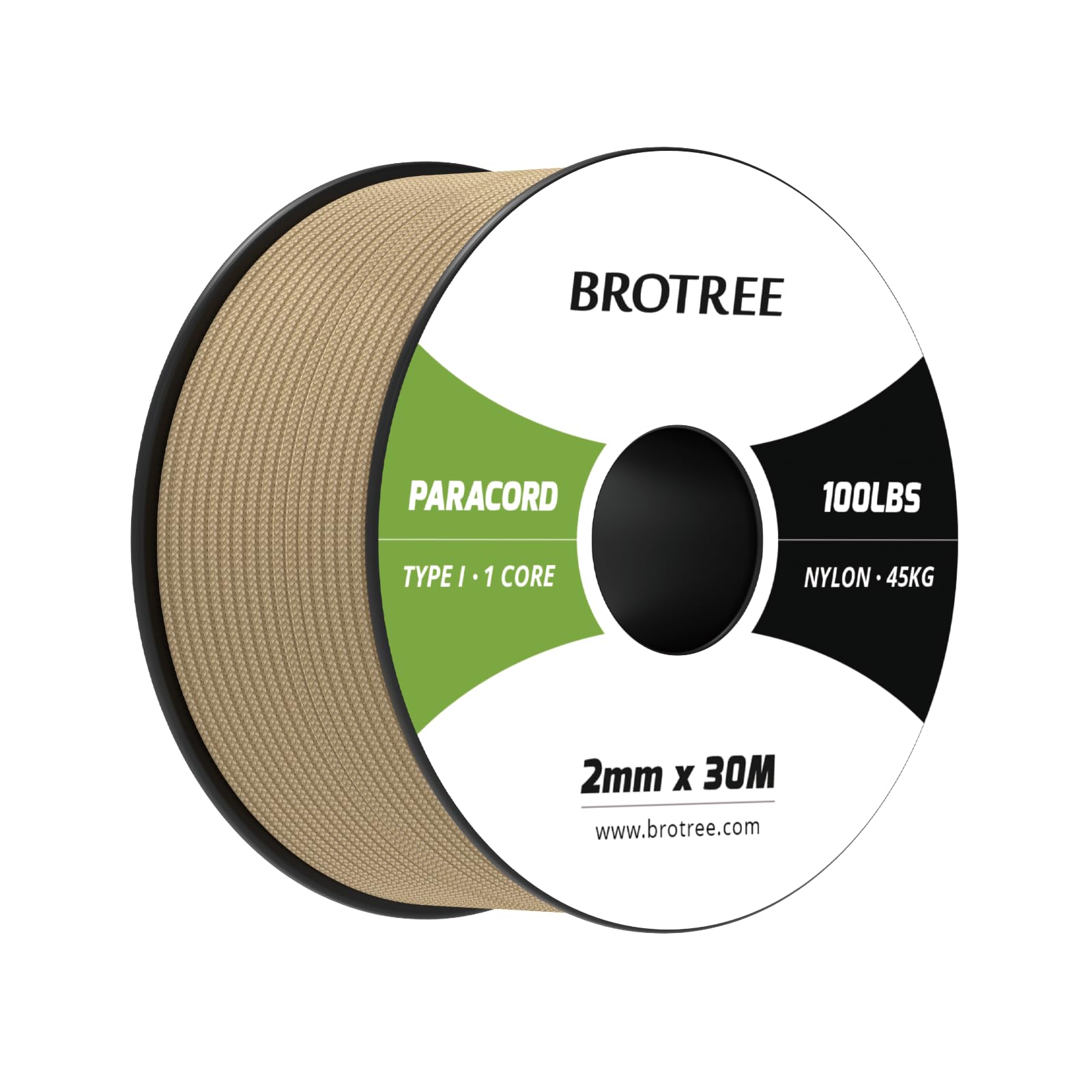 Brotree Paracord 2mm 30M 100% Nylon Rope 1 Strand Parachute Cord for Outdoor, Craft, DIY - 45kg Breaking Load (Khaki)