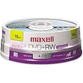 Maxell Dvd+rw Rewritable Disc, 4.7 Gb, 4x, Spindle, Silver, 15/pack | Rewritable up to 1,000 times - cost-effective data management, superior archival life, easy large file sharing