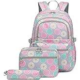 Sugaroom Backpack for Girls Backpack with Lunch Box Kids School Bags Primary Elementary Bookbags for Teen Girls (Donut-gray)