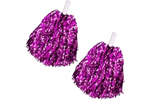YAURE JOY 2 Pcs Cheerleading Pom Poms with Handle for Girl Team Spirit Sports Games Dance Outfit (Hot Pink Glitter)