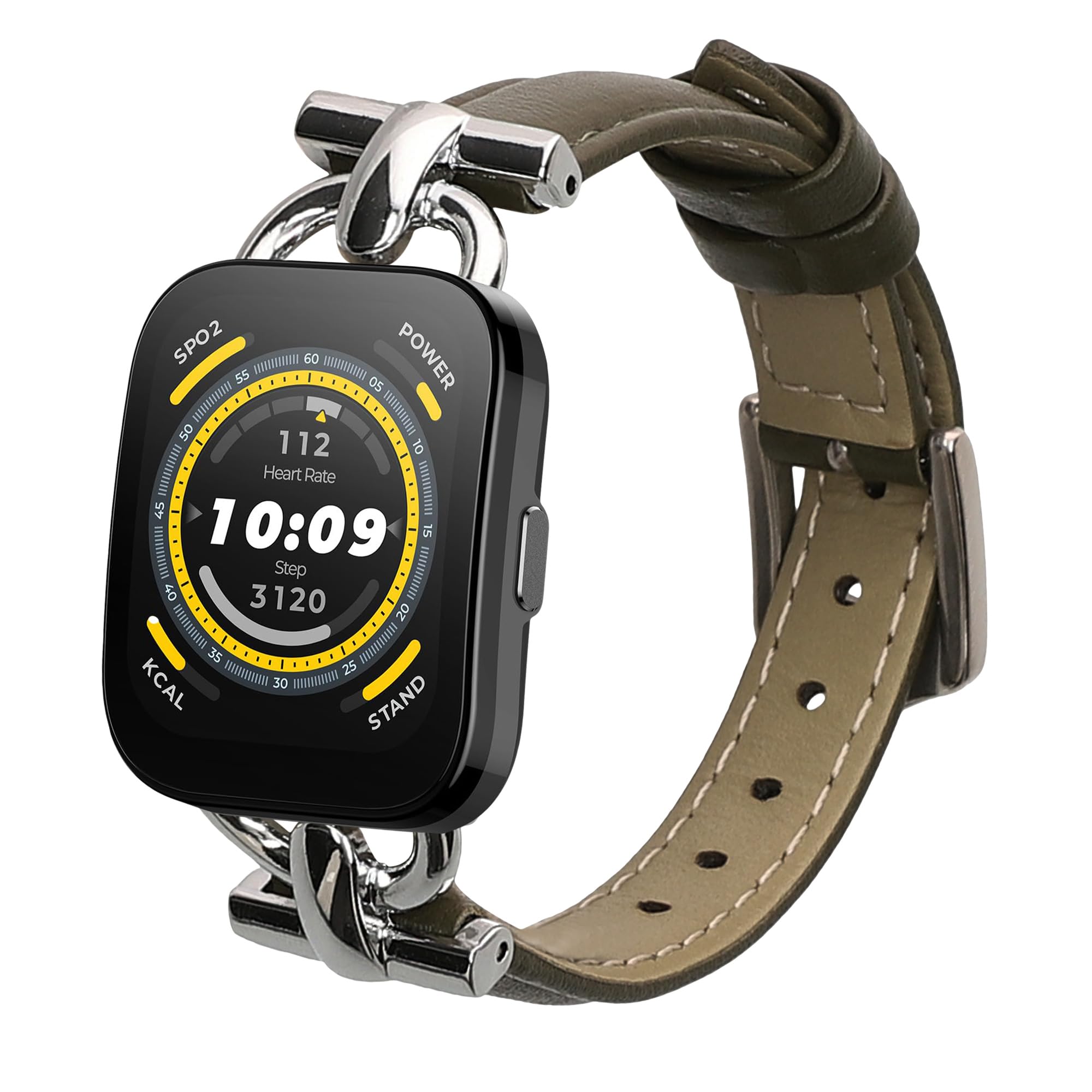 kwmobile Real Leather Watch Strap Compatible with Huami 22mm Amazfit Bip 6 / Bip 5 Unity/Bip 5 / GTS 3 / Balance 2 / Helio Strap - Fitness Tracker Replacement Sports Wristband with Clasp