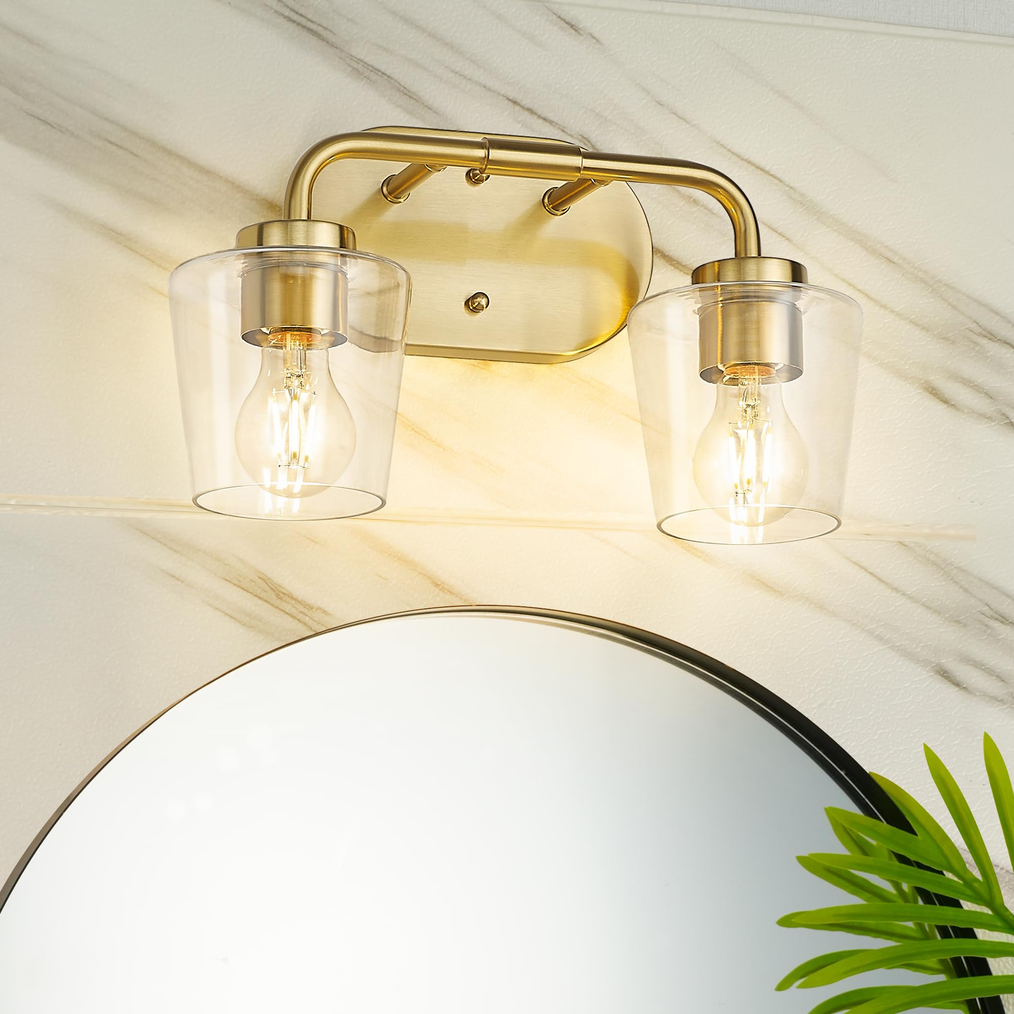Photo 1 of Audickic Brushed Gold Bathroom Light Fixtures, 2-Light Vanity Lights with Clear Glass, Modern Champagne Bronze Vanity Lighting Fixtures Over Mirror, AD-22004-2W-GD-C