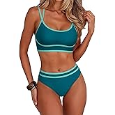 ANRABESS Womens Halter Bikini Set Color Block Sporty Swimsuits Two Piece High Waist Bathing Suit Sexy Summer Beach Swim Suits