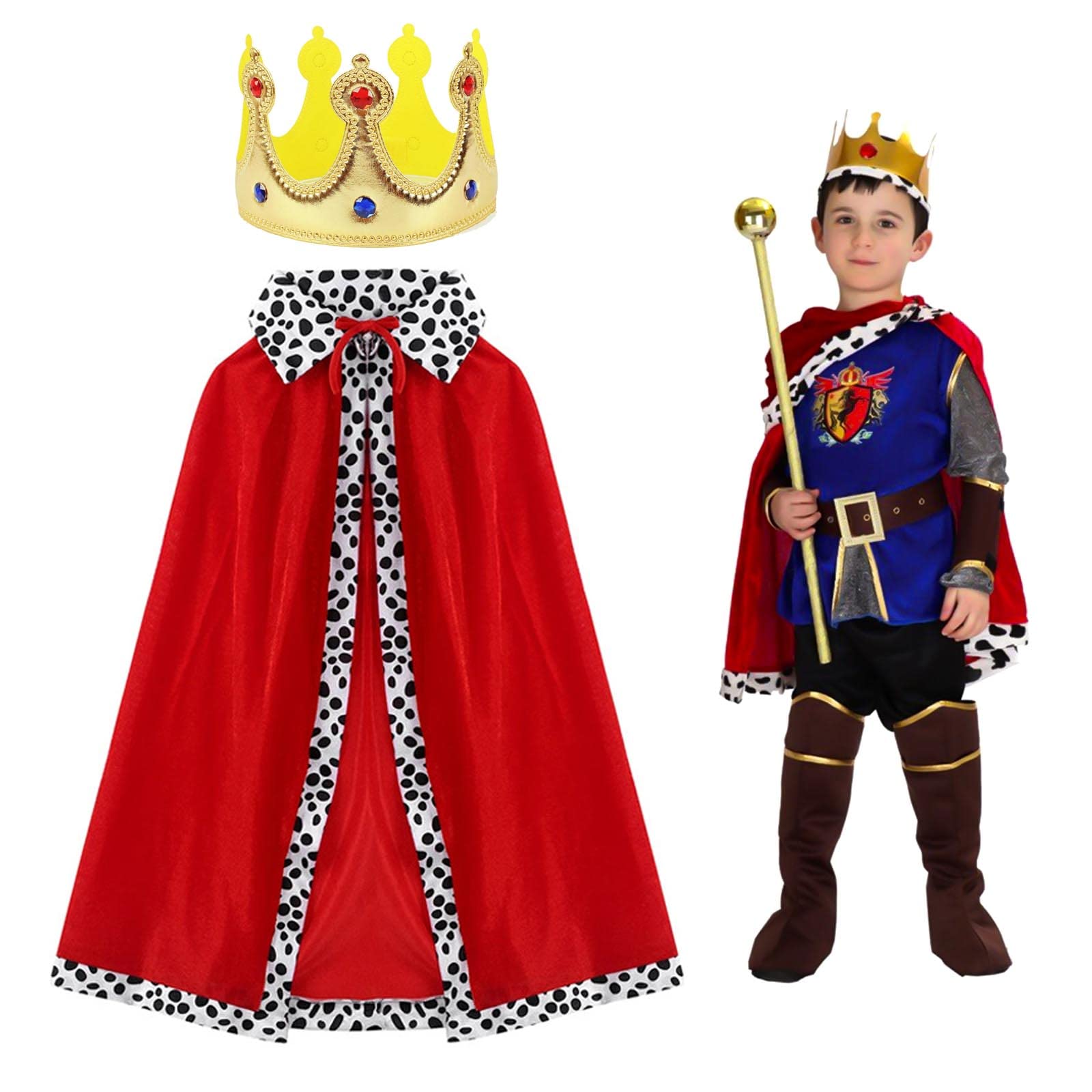 AWAVM King Costume Set for Kids, Cloak and Crown for Prince Role Play, Halloween Costume, Nativity Costumes, Stage Performance, 80cm for Kids 90-135cm, Red