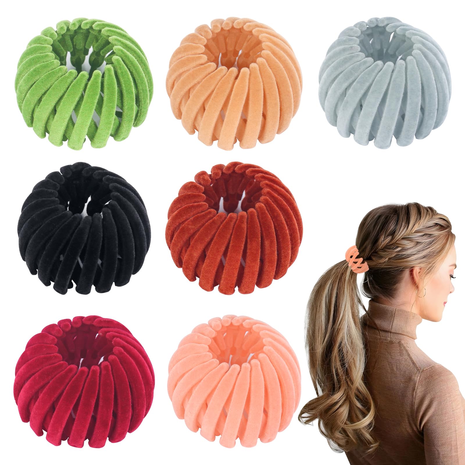 Pack of 7 Vintage Bird Nest Hair Clips, 5.5 - 11.5 cm Bird Nest Shaped Hair Accessories, Expandable Hair Bun Maker, Hair Clips with Bird Nest for Daily, Party