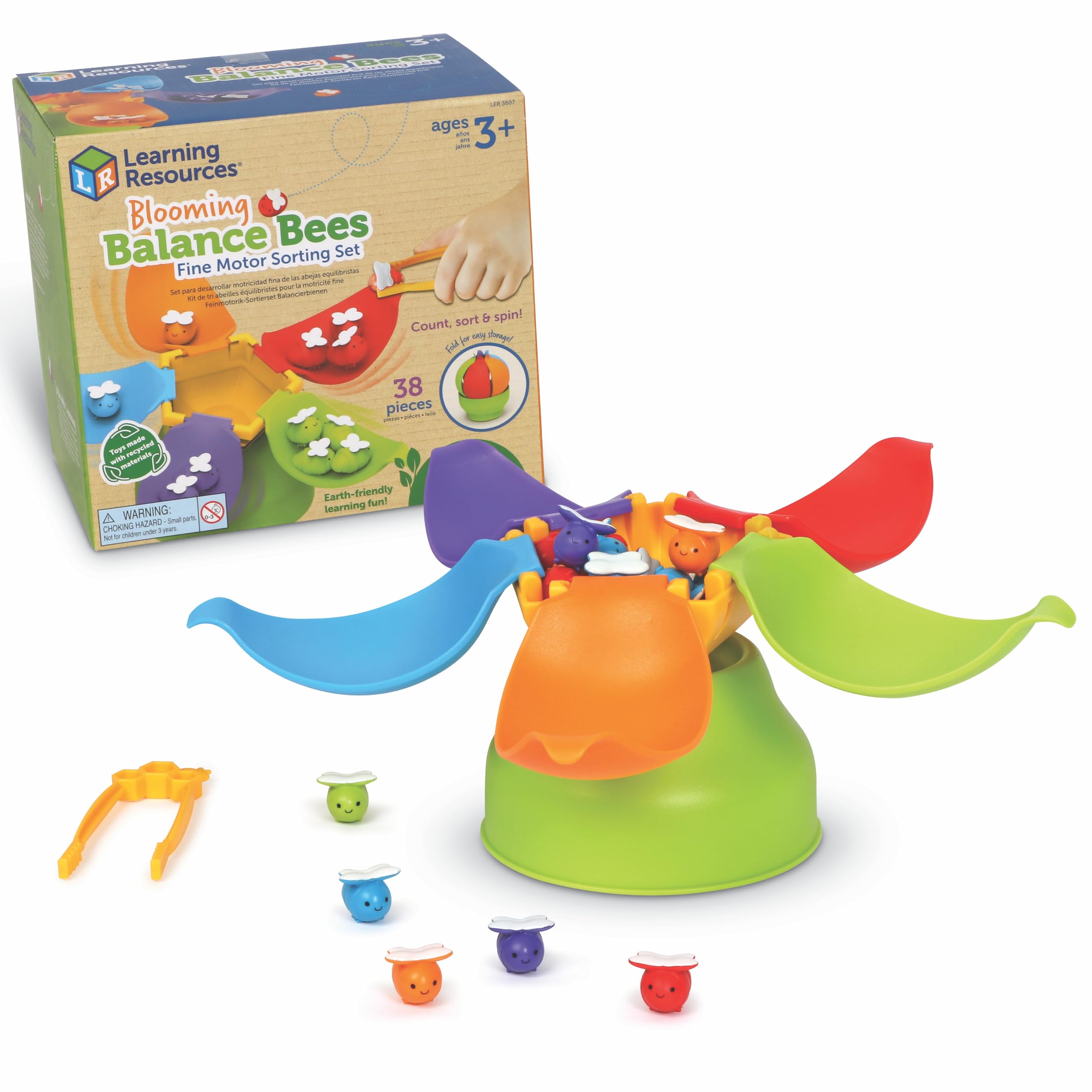 Learning Resources Blooming Balance Bees Fine Motor Sorting Set, Ages 3+, Preschool Learning Activities, Toddler Learning Toys 2-4, Montessori Toys, Sustainable Toys, Sorting Toys