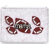 Beaded Coin Purse for Women Football Mama Coin Bag Handmade Change Purse Holder Wallet with Zipper Game Day Outfits Accessories Party Gifts (Style G)