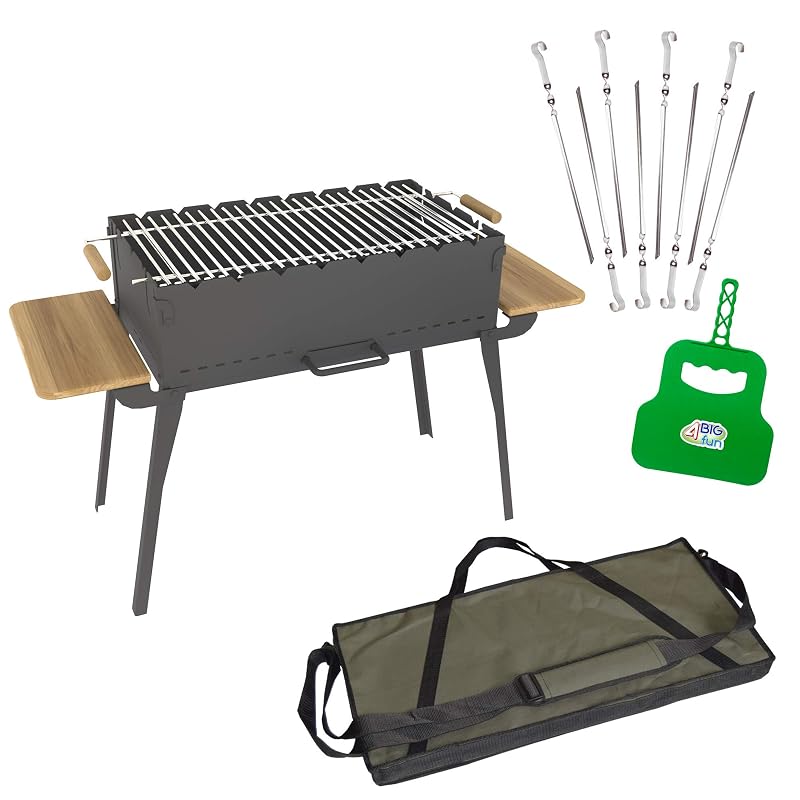 Friteuse Mit Fett GRILLCHEF Holzkohlegrill PortaGo | Mit Einsteckbarem Windschutz | Verchromter Grillrost & Emaillierte Feuerschüssel | Platzsparender Transport & Einfache Montage | Maße: 44 X 36 X 29 Cm [Rot Weber Gasgrill