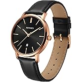 Heyssen Women Wrist Watches Ultra Thin 8.5mm Minimalist Dress Fashion Leather Strap Adjust Band Rounded Quartz Dial Waterproof Date Day Slim Watches for Ladies & Gifts for Women