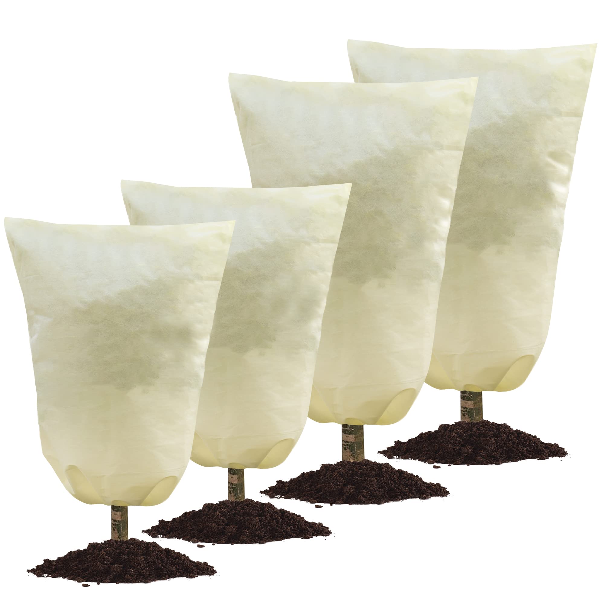 MIXC 4 Packs Plant Fleece Frost Protection 2 Sizes (80x100 CM+120x180 CM) Garden Fleece Frost Protection with Zipper, Frost Protection for Outdoor Plants, From Birds and Insects