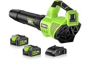 YOOVL Leaf Blower Cordless, 650CFM Electric Leaf Blowers with 2 x 5.2Ah Batteries and Charger, 3 Speed Modes, 1 x Adjustable Shoulder Strap, Powerful Blowers for Lawn Care, Patio, Dust, Blowing Leaves