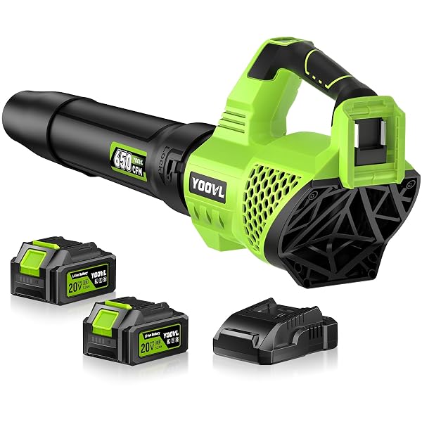 LEAF BLOWER CORDLESS, 650CFM ELECTRIC LEAF BLOWERS WITH 2 X 5.2AH BATTERIES AND CHARGER, 3 SPEED MODES, 1 X ADJUSTABLE SHOULDER STRAP, POWERFUL BLOWERS FOR LAWN CARE, PATIO, DUST, BLOWING LEAVES