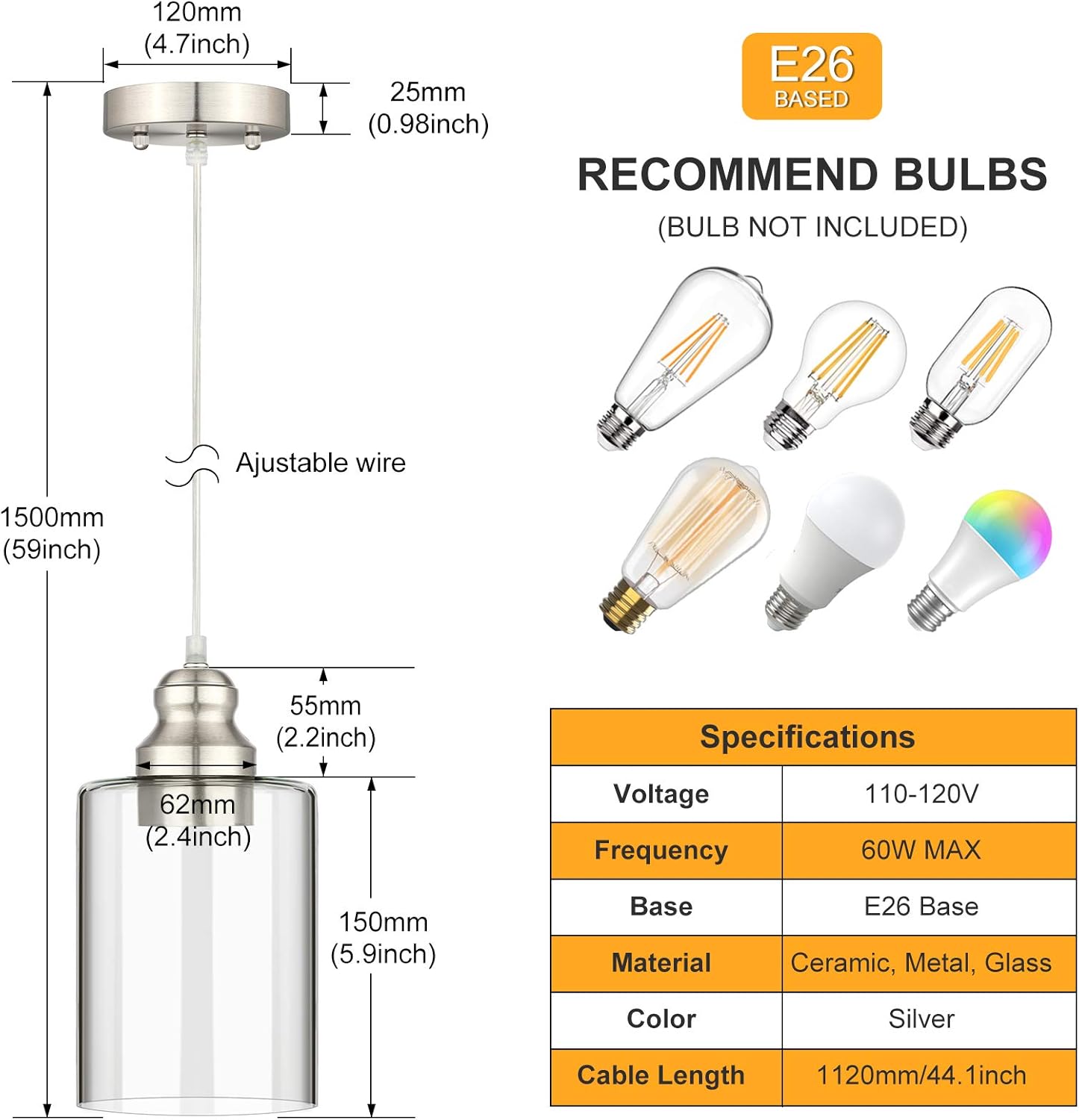 Industrial Pendant Lighting, Adjustable Hanging Light Fixtures, Clear Glass Shade Pendant Light, Vintage Farmhouse Mini Hanging Ceiling Lamp for Kitchen Living Room Bedroom Hallway, E26 Base, 3-Pack - - 