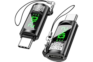 PONJEL 240W USB C Adapter Power Meter Tester, 2 Pack Voltage Current Power LED Digital Display, 80 Gbps Type C Male to Female Extension Connector for iPhone 15/16, MacBook, iPad & More USB C Cables/Devices