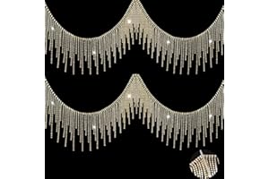 JUWAIRE Rhinestone Fringe Rhinestone Trim Rhinestone Ribbon Rhinestone Fringe Belt Rhinestone Fringe Trim Rhinestone Chain Tassel Strips Beaded for DIY Decoration Valentine's Day (1 Y Gold)