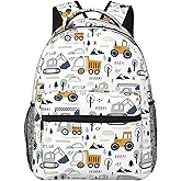 Construction Transport Car School Backpack for Boys Girls Kids 16 Inch Waterproof Strap Adjustable Travel Casual Daypack Lightweight Schoolbag Construction Truck Excavator Bookbag