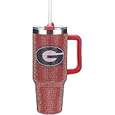 The Memory Company Officially Licensed NCAA 40oz Rhinestone-Embellished Game Day Tumbler, Stainless Steel Sports Water Bottle with Lid & Straw, Vacuum Insulated, For Hot & Cold Drinks